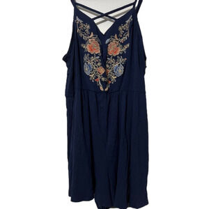 XHILARATION  Navy Blue Floral Embroidered Bohemian Lightweight Romper XXL